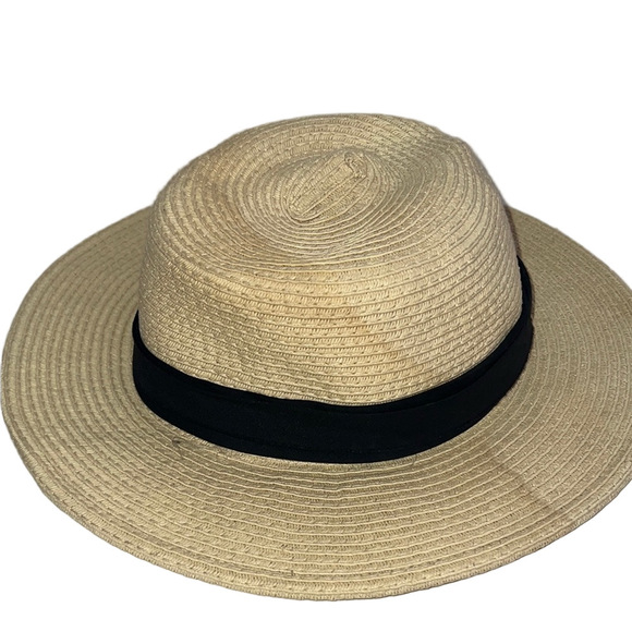 Tan and Black Wide-Brimmed Hat with Classic Band - Picture 4 of 9
